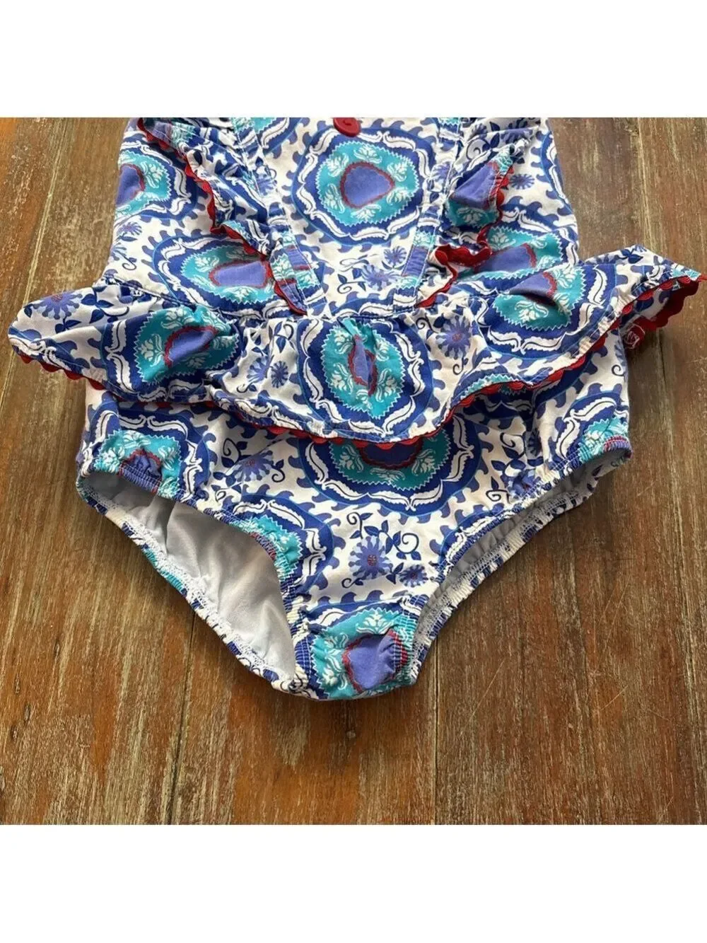 Kelly's Kids Blue Paisley Ruffle Romper Size 7 8